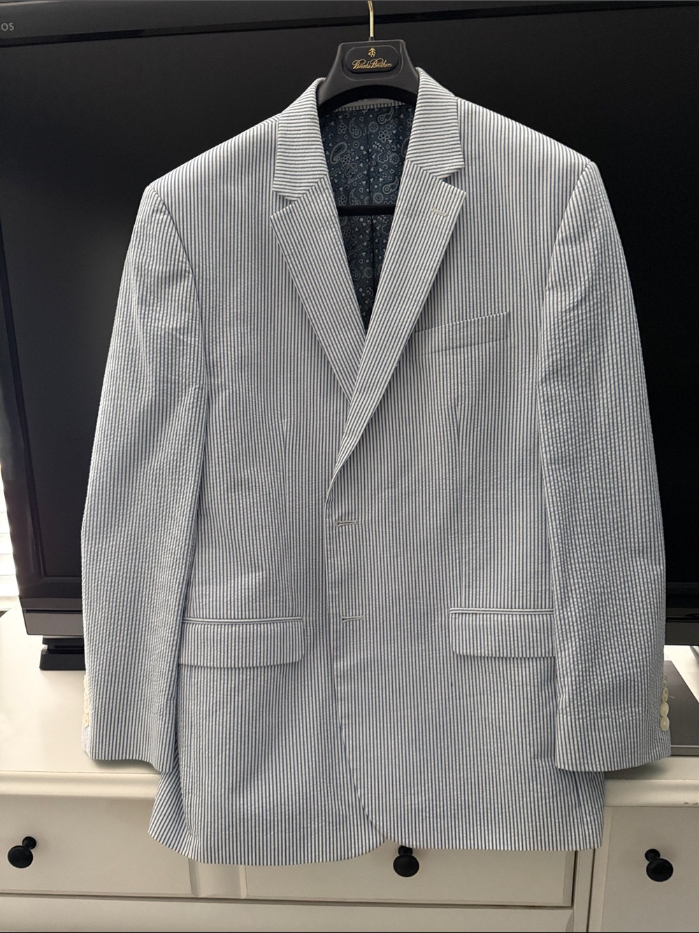 Lauren Ralph Lauren Light Blue & White Seersucker Blazer